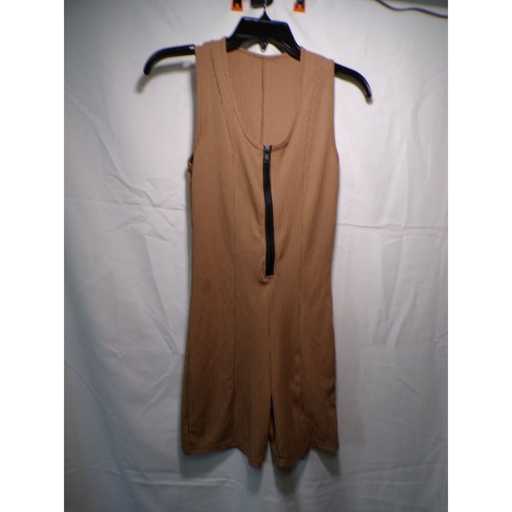 Blush Mark Women's Brown Ribbed Sleeveless Zip Romper Size S One-Piece